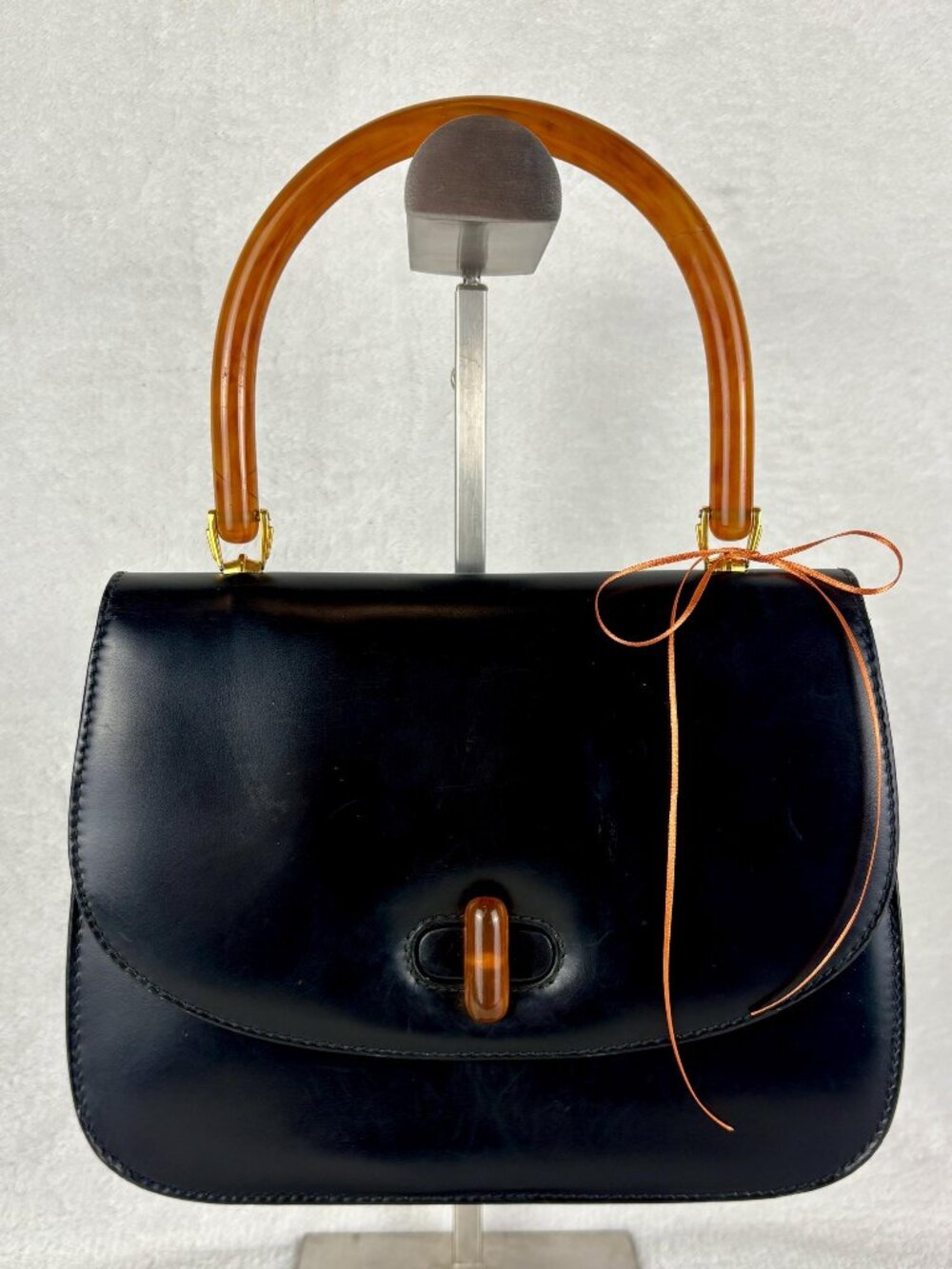 RARE Vintage 1960's Gucci Leather and Bakelite Top Handle Bag in Black